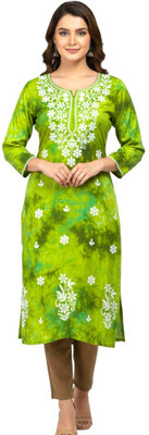 Shibra creation Women Dyed/Ombre, Chikan Embroidery, Embroidered Straight Kurta(Brown)
