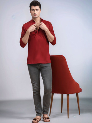 Moda Rapido Men Solid Straight Kurta(Red)