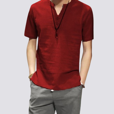 Super Westron Men Solid Straight Kurta(Maroon)