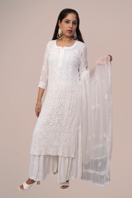 Love Emira Online Women Chikan Embroidery Straight Kurta(White)