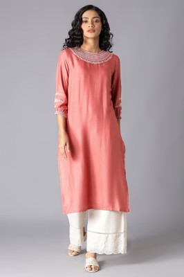 W Women Solid Straight Kurta(Pink)