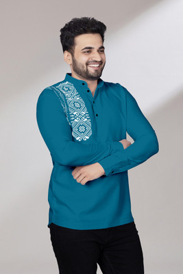 LIRMO Men Printed Straight Kurta(Dark Blue)