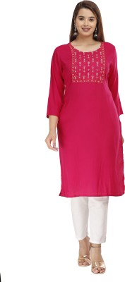 Pankti Creation Women Embroidered Straight Kurta(Red)