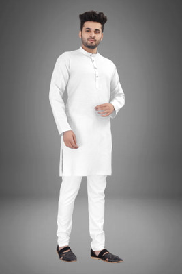CRYSTALREVENUE Men Solid Straight Kurta(White)