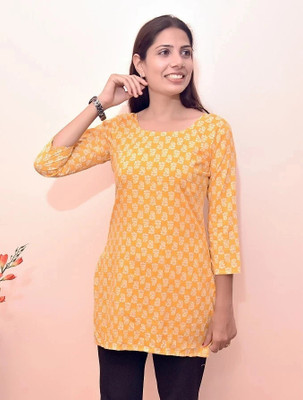 MUNDOTIYA MANUFACTURERS Women Printed Straight Kurta(Yellow)