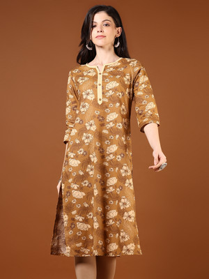 V-MART Women Printed A-line Kurta(Brown)