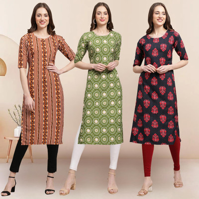 1 Stop Fashion Women Printed Straight Kurta(Multicolor)