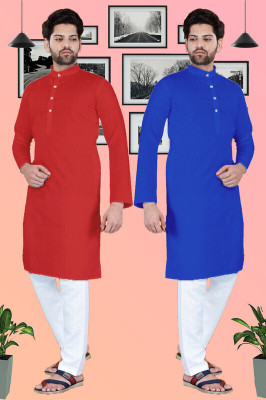 SURATILALA Men Solid Straight Kurta(Maroon, Blue)