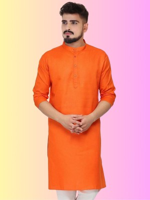 COCHICO ENTERPRISES Men Solid Straight Kurta(Orange)