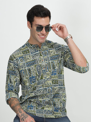 ANOUK Men Abstract Straight Kurta(Green)