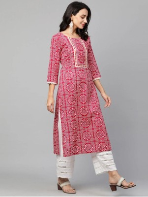 GULZAR Women Printed Straight Kurta(Red)