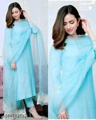 Prem designers Women Embroidered A-line Kurta(Light Blue)