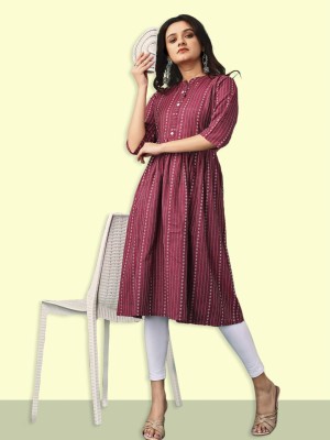 Ladylaz Women Self Design A-line Kurta(Pink)