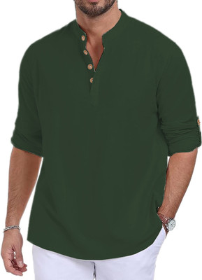 HouseOfCommon Men Solid Straight Kurta(Dark Green)