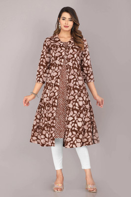 Kannahi Women Printed A-line Kurta(Brown)