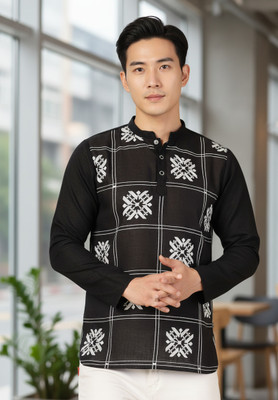 RIGO Men Embroidered Ethnic Dress Kurta(Black)