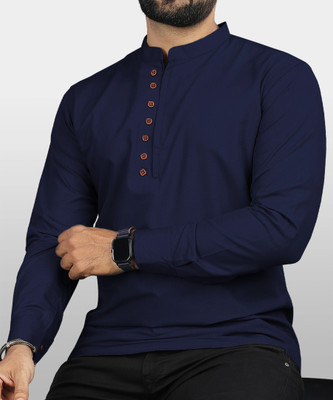 VTEXX Men Solid Straight Kurta(Dark Blue)