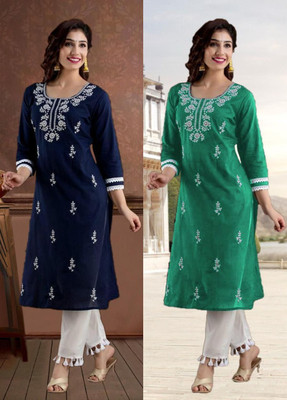 SISTO Women Embroidered Straight Kurta(Multicolor)