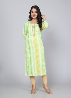 Highlight fashion export Women Dyed/Ombre Straight Kurta(Green)