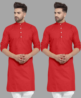 UDANIENTERPRISE Men Solid Straight Kurta(Red)
