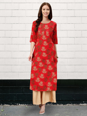 EthnicBasket Women Printed A-line Kurta(Red)