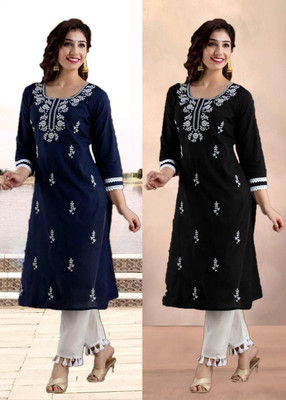 SISTO Women Chikan Embroidery A-line Kurta(Multicolor)