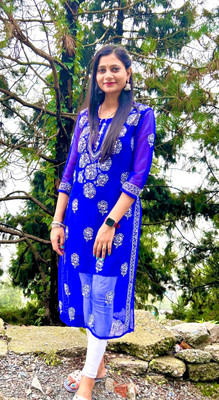 Neelam Chikan Women Chikan Embroidery Straight Kurta(Dark Blue)