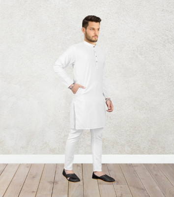 Shree Dutt Creation Men Solid Straight Kurta(White)
