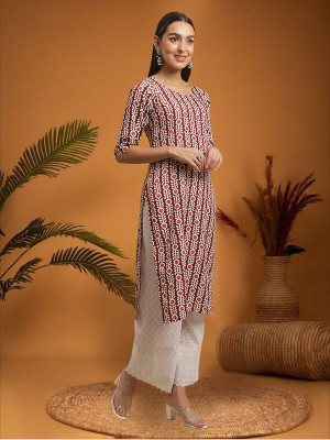 EthnicBasket Women Woven Design Straight Kurta(Beige)