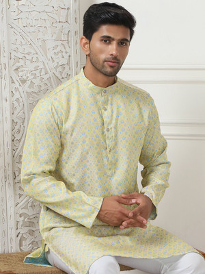 ANOUK Men Printed Straight Kurta(Yellow)