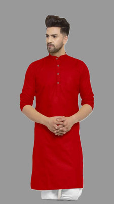 The Fashion Outlets Men Solid A-line Kurta(Red)