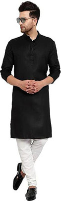 Veekeeda Men Solid A-line Kurta(Black)