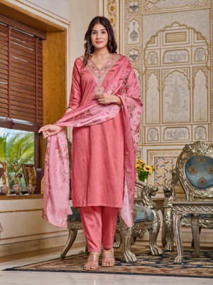 Karneshwar Creation Women Embroidered A-line Kurta(Pink)