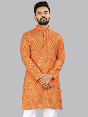 Divastri Men Printed A-line Kurta(Orange)