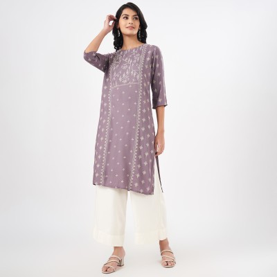 Rangmanch by Pantaloons Women Printed A-line Kurta(Purple)