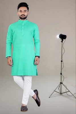 LYPLO Men Solid Straight Kurta(Light Green)