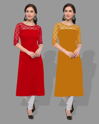 maaheshvi Women Self Design Straight Kurta(Red)