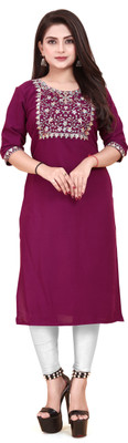 AKK Enterprise Women Embroidered A-line Kurta(Purple)
