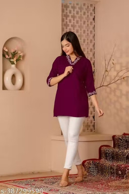 RRBM Women Embroidered Tunic Kurta(Maroon)
