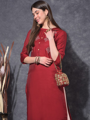 Mamoose Women Embroidered Ethnic Dress Kurta(Maroon)