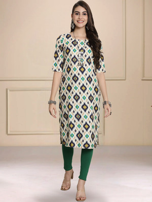 1 Stop Fashion Women Printed A-line Kurta(Blue, White)