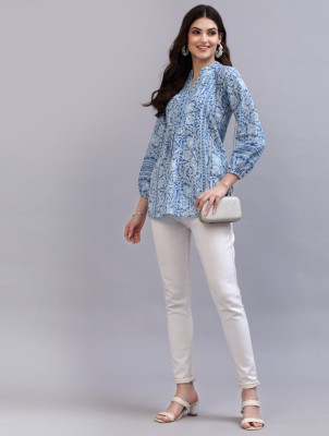 PHFashion Casual Printed Women Light Blue Top