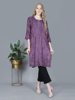 The Chikankari Story Women Printed Straight Kurta(Purple)