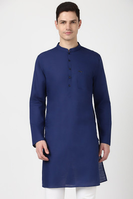 PETER ENGLAND Men Solid Straight Kurta(Blue)