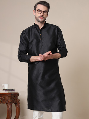 ADHIRAJAN Men Solid Straight Kurta(Black)