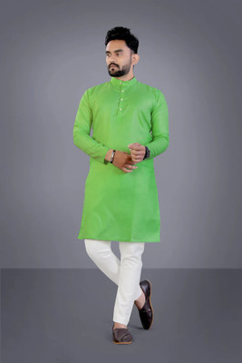 Enmozz Men Solid Straight Kurta(Light Green)