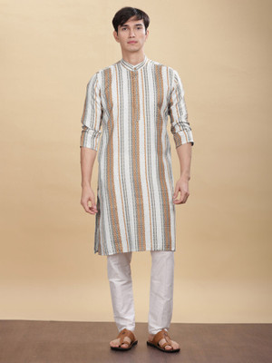 ANOUK Men Embroidered Straight Kurta(White)