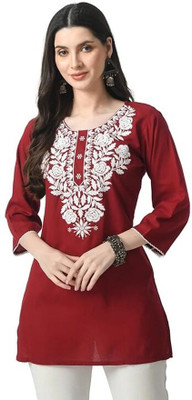 kurtiiiii Women Embroidered Straight Kurta(Red)