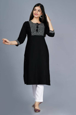 PRIYALIFASHION Women Embroidered Straight Kurta(Black)