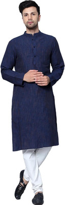 Aaryavar Men Self Design Straight Kurta(Dark Blue)